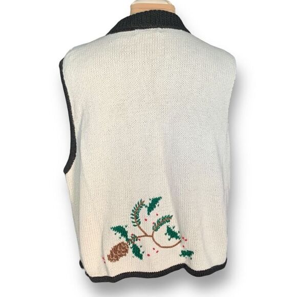 Vintage Bechamel Printed Knit Sweater Vest Winter Pine Cone Knit Sweater Zip Up - Picture 6 of 11